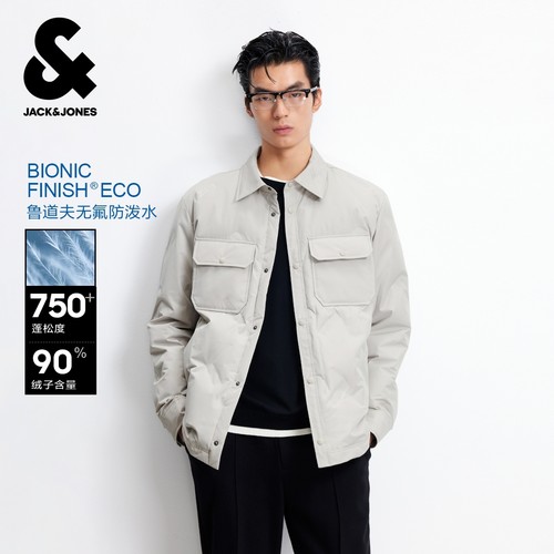 杰克琼斯男装秋冬2025新款鹅绒夹克衬衫领口袋字母商务休闲外套