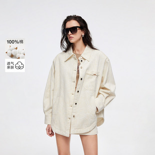 绫致ONLY2025春夏新款 女 弧形裁剪宽松单排扣翻领落肩长袖 牛仔衬衫