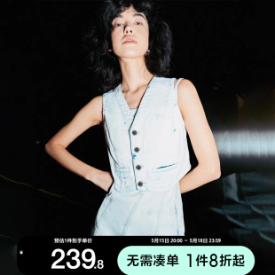 开衫 设计感无袖 新款 牛仔马甲女 ONLY2024夏季 短款 时尚 新