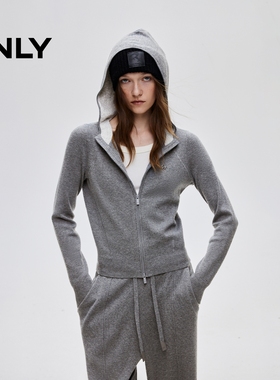 ONLY2025秋季新款休闲运动连帽正肩修身开衫针织衫女|12613B012