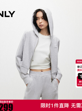 ONLY2025秋季新款休闲解构弧线剪裁收腰连帽开衫卫衣女|12549R007