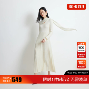 绫致Vero Moda2026秋上新连衣裙含绵羊毛V字飘带领长袖连衣裙