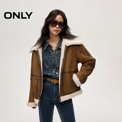ONLY2025冬季新款游牧风羊羔毛大翻领复古撞色夹克女|1254PU003