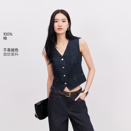 绫致Vero Moda马甲女2026夏季新款明线V领无袖收腰上衣简约利落