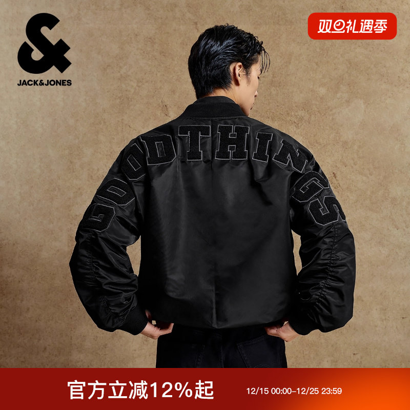 杰克琼斯男装棉服冬2025年新款毛巾绣贴布棒球领休闲保暖外套