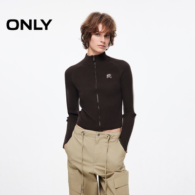 ONLY2025秋季新款撞色双向拉链刺绣字母开衫针织衫女|12543A012