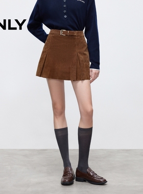 ONLY2025冬新款立体褶裥显瘦A字皮裙短裙半身裙女|12549M005