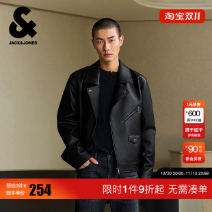 绫致杰克琼斯男装冬夹克时尚大翻领拉链略宽松皮衣长袖外套上衣
