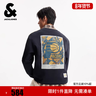杰克琼斯春季卫衣NBA联名宽松圆领步行者队字母刺绣舒适百搭潮