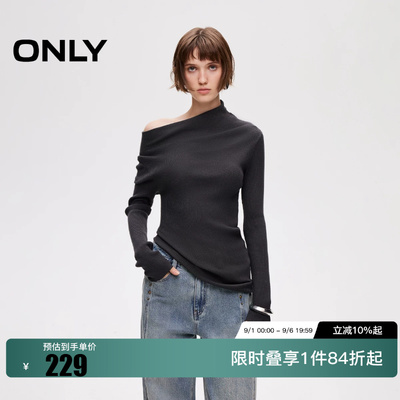 绫致ONLY秋季新款纯色柔软松弛堆褶两穿领口针织衫女