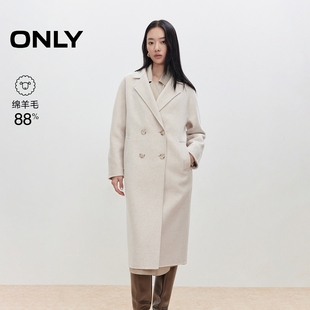 ONLY2025秋季新款含绵羊毛双面呢外套中长款毛呢大衣女|12546U011