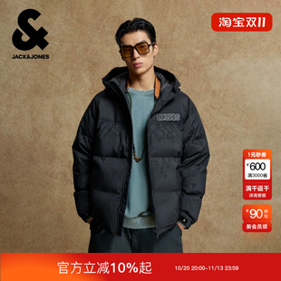 绫致杰克琼斯男装士羽绒服年新款时尚刺绣抽绳连帽廓形保暖外套