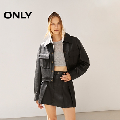 ONLY2025秋季新款甜酷风肌理感翻领短款PU夹克外套女|1253PU010
