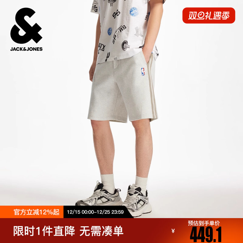 杰克琼斯男装冬短裤NBA联名款字母印花松紧抽绳百搭休闲裤子