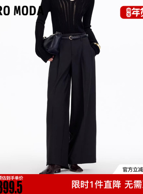 Vero Moda休闲裤2025冬新款含绵羊毛捏褶高腰阔腿裤3253PL009