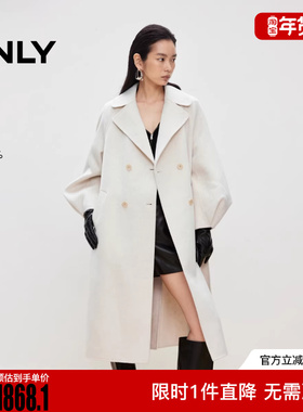 ONLY2025冬新款甜美花苞袖身100%绵羊毛毛呢大衣女|12536U024