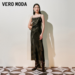 Vero 光澤感面料捏褶收腰吊帶裙32527A037 新款 Moda連衣裙2025夏季