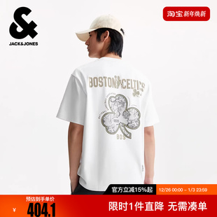 植绒贴布宽松圆领短袖 杰克琼斯NBA联名男装 T恤冬冬2025年新款