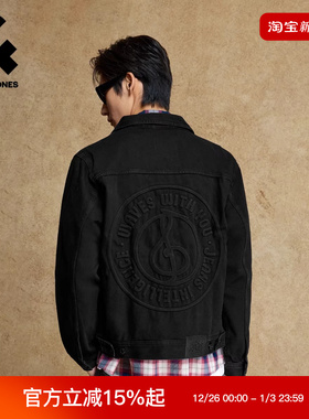 杰克琼斯男装冬夹克外套百搭时尚钢印压花宽松休闲纯色牛仔外套