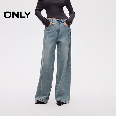 ONLY2025秋季新款显瘦裤线斜裁长裤宽松直筒裤牛仔裤女