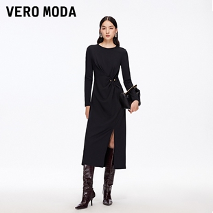Vero Moda连衣裙女2025冬新款含莫代尔压褶开衩中长裙325361010
