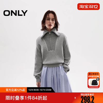 ONLY2025秋季新款半开襟翻领设计宽松落肩毛衣针织衫女|125313023