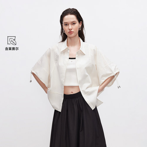 ONLY2026夏季新款含莱赛尔上衣宽松A字版型蝙蝠袖衬衫女