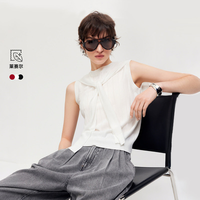 ONLY2026春季新款钩花宽罗纹可拆卸披肩莱赛尔针织衫女|12613H008