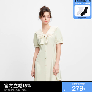 新款 新 绫致ONLY2023夏季 休闲蝴蝶结收腰翻领短裙连衣裙女