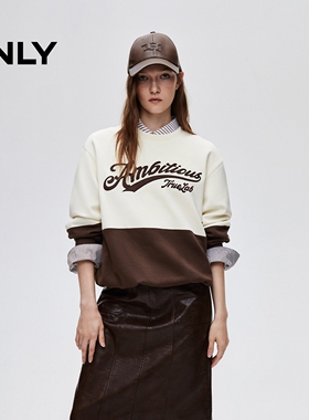 ONLY2025秋季新款舒适字母撞色长袖落肩圆领卫衣女|12549S003