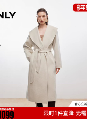 ONLY2025冬新款100%绵羊毛双面呢纯色长款毛呢大衣女|12536U005