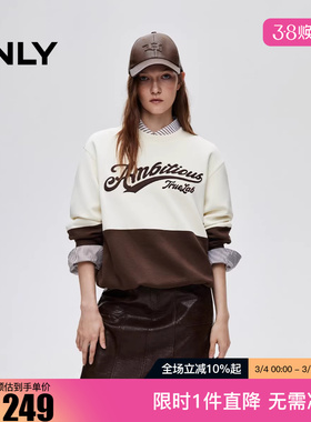 ONLY2025秋季新款舒适字母撞色长袖落肩圆领卫衣女|12549S003