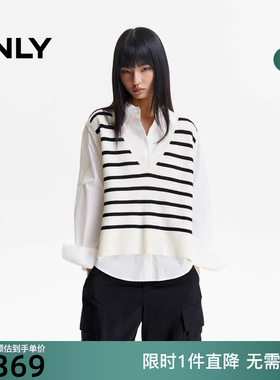 ONLY2025冬新款学院风衬衫拼接两件套设计针织衫女|1253K6002