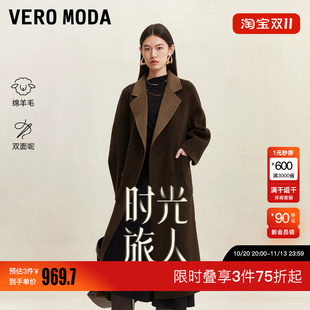 绫致Vero Moda毛呢大衣秋冬新款纯绵羊毛双排扣简约双面呢大气