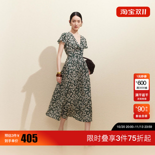 绫致Vero Moda连衣裙2026夏季新款法式碎花V领荷叶边腰部系绳长裙