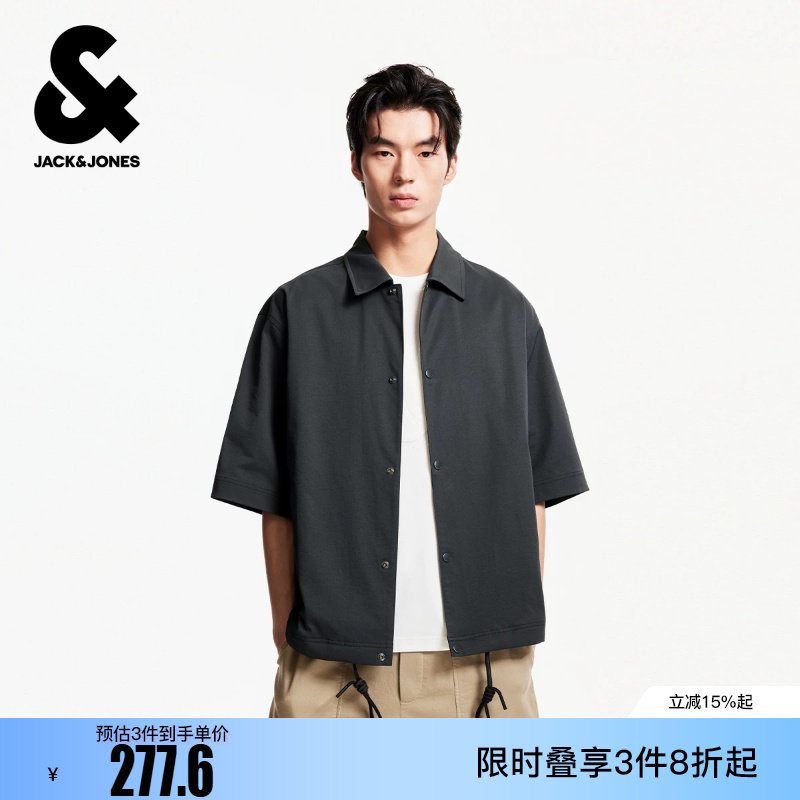 绫致杰克琼斯冬时尚潮流宽松翻领领口按扣门禁双侧插袋夹克男装
