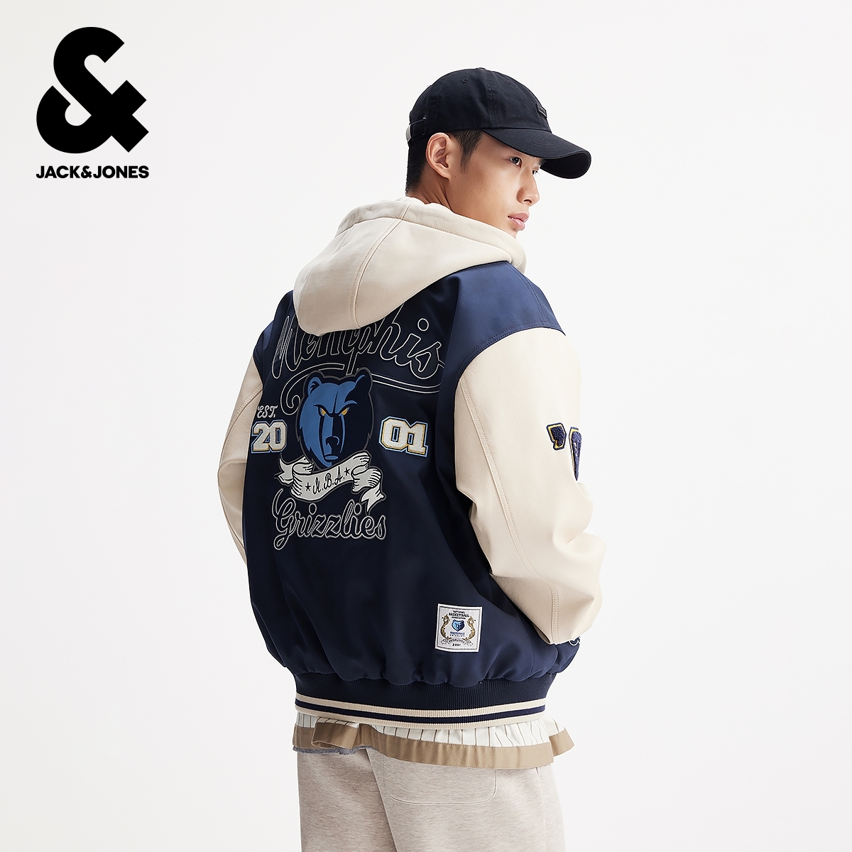 杰克琼斯NBA联名2025年冬季新款男装宽松连帽棉服棉衣休闲外套