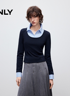 ONLY2025秋季新款松弛舒适正肩拼接假两件叠穿卫衣女|12549S008