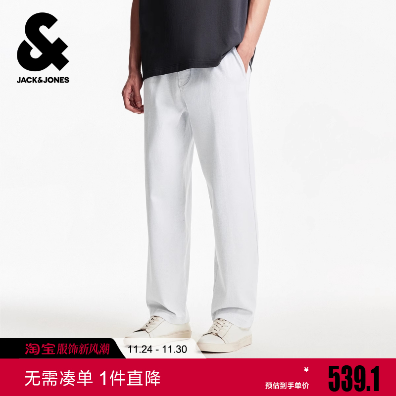 杰克琼斯冬季宽松直筒时尚潮流松紧抽绳腰头双侧插袋款休闲裤男装