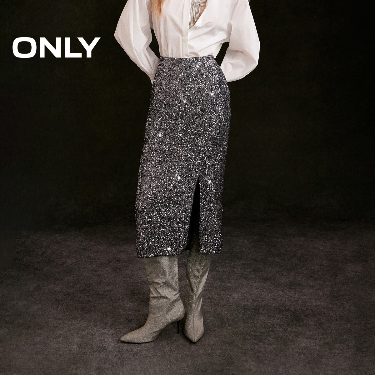 ONLY2026春季新款吸睛重工亮片显瘦铅笔裙半身裙女|126116006,女装/女士精品,半身裙,淘宝优惠券,粉丝福利购,淘宝优惠卷