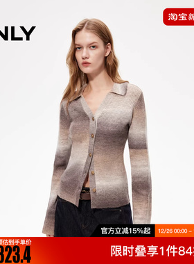 ONLY2025冬季新款V字翻领螺纹修身渐变POLO领针织衫女|12543A003