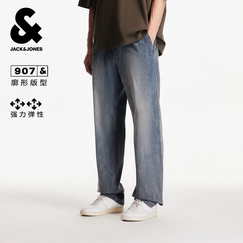 杰克琼斯男装秋季牛仔裤松紧抽绳腰头百搭弹力多口袋宽松长裤裤子