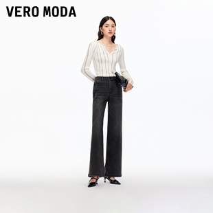 Vero Moda牛仔裤2025冬新款含棉水钻装饰显瘦微喇裤325332064