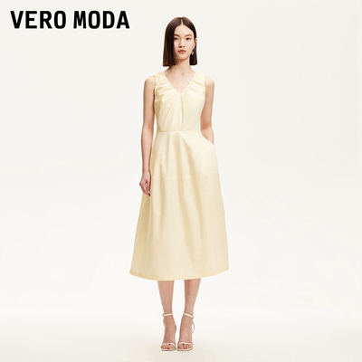 Vero Moda连衣裙2025冬新款V领捏褶设计收腰裙32527A062
