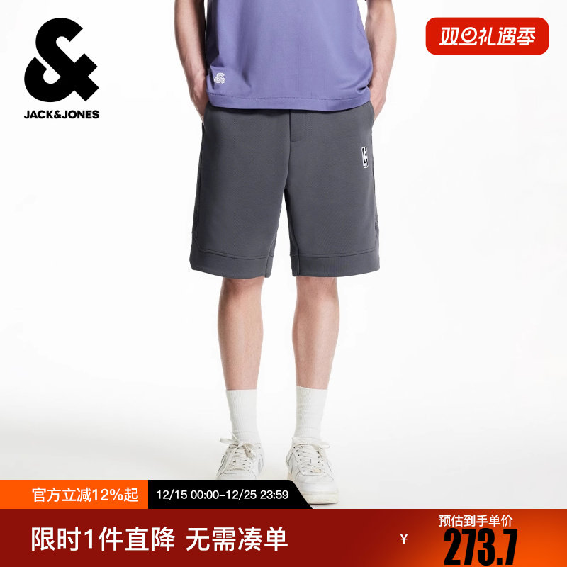 杰克琼斯男装冬新款NBA联名短裤运动百搭精致图案印花宽松裤子