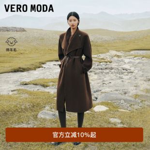 绫致Vero Moda毛呢大衣女冬季新款纯绵羊毛腰带宽松大衣