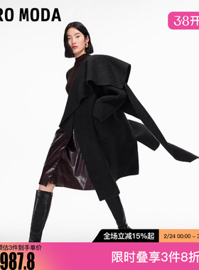 Vero Moda毛呢大衣2025冬季新款含绵羊毛桑蚕丝围巾外套32544S023