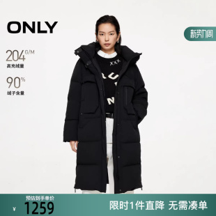 羽绒服女 90白鸭绒三防连帽保暖中长款 125412031 新款 ONLY2025冬季