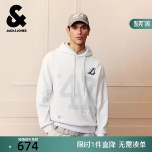 杰克琼斯NBA杉矶湖人球队联名男装 毛衣植绒抽绳连帽宽松针织衫