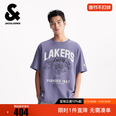 杰克琼斯冬男装时尚百搭短袖T恤NBA联名字母刺绣装饰男款